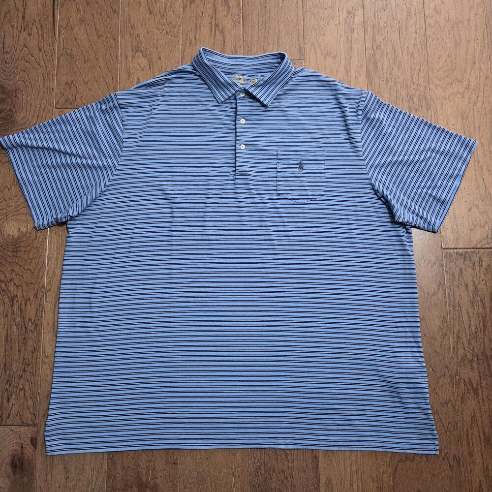 Polo Ralph Lauren Polo Shirt Mens 4XB 4XL Big Blue Striped Stretch Golfer Golf